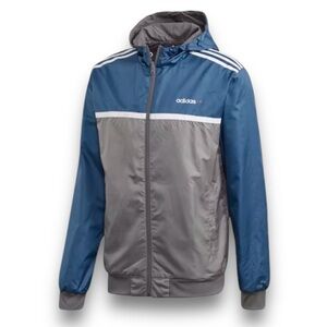 Adidas Men’s Linear Revwb Reversible Track Jacket Grey Blue and White NWT